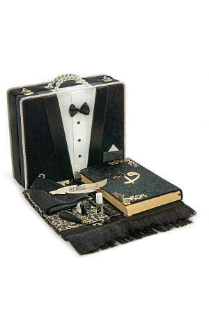 Heiliger Koran-Set, geeignet für das Paket des Bräutigams mit Aufbewahrungsbox, Mitgift-Gebetsteppich-Set, Schwarz, 65 x 120 - 1