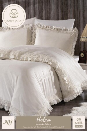 MNZ-Helen العضوية الرقعة القطن الساتين مزدوجة غطاء غطاء - Nazik Home