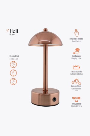 Heli Rose Ev Iş Ofis Kafe Otel Taşınabilir Şarjlı Pilli Led Masaüstü Dokunmatik Çalışma Lambası Heli Hotel Cafe Bar Table Lamp - 2