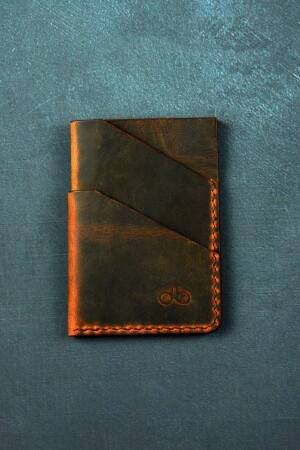 Hellbraunes minimalistisches handgefertigtes Kartenetui aus Leder mit 4 Fächern P2944S5716 - 8