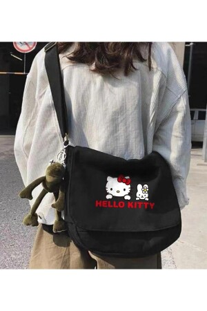 Hello Kitty Baskılı Unisex Siyah Postacı Çantası - 2