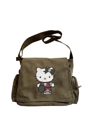 Hello Kitty Goth Baskılı Unisex Yeşil Postacı Çantası - 2