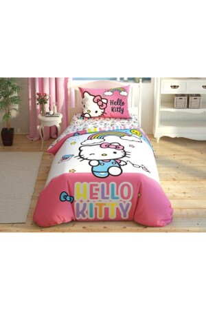 Hello Kitty Rainbow Çarşafı Lastikli Pamuk Tek Kişilik Nevresim Takımı - 2