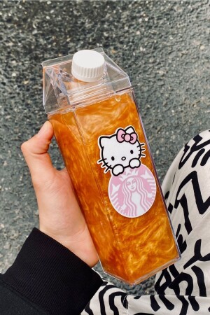 Hello Kitty Suluk 500ml Mika Süt Kutu Tasarımlı Su Kahve İçecek Şişesi Hello Kitty Starbucks Matara Yushi-MATARA-HELLOKITTY - 3