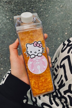 Hello Kitty Suluk 500ml Mika Süt Kutu Tasarımlı Su Kahve İçecek Şişesi Hello Kitty Starbucks Matara Yushi-MATARA-HELLOKITTY - 4