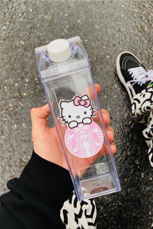 Hello Kitty Suluk 500ml Mika Süt Kutu Tasarımlı Su Kahve İçecek Şişesi Hello Kitty Starbucks Matara Yushi-MATARA-HELLOKITTY - 6