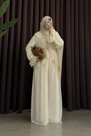 Henna Şifon Pantolonlu Takım Vanilya - Nuuwears