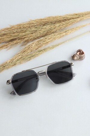 Henry-Unisex-Sonnenbrille mit silbernem Rahmen, graues Glas, rechteckig, quadratisch, Uv400, Evelynshewall - 2