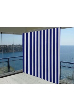 Her Ölçüde Enxboy Seçenekli Bağcıklı Balkon Perdesi-balkon Brandası Mavi-beyaz - 1