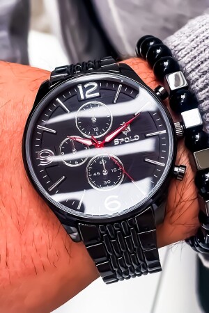 Herren-Armbanduhr + Armband aus schwarzem Stahlband mit Geschenk FAVORİPOLO030 - 1