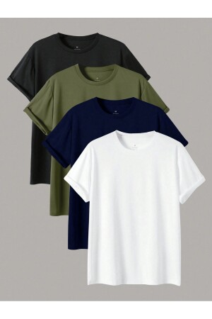 Herren-Basic-Slimfit-T-Shirts im 4er-Pack in Schwarz, Khaki, Marineblau und Weiß - 1