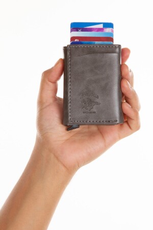 Herren-Geldbörse aus Leder mit Aluminiummechanismus, verschiebbarem Kartenhalter und Papiergeldfach (7,5 x 10 cm) nwp5470sunmek - 2