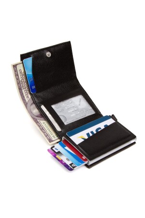 Herren-Geldbörse aus Leder mit Aluminiummechanismus, verschiebbarem Kartenhalter und Papiergeldfach (7,5 x 10 cm) nwp5470sunmek - 5