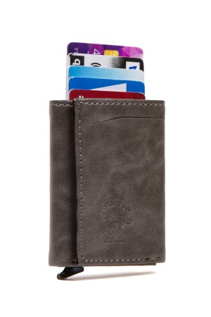 Herren-Geldbörse aus Leder mit Aluminiummechanismus, verschiebbarem Kartenhalter und Papiergeldfach (7,5 x 10 cm) nwp5470sunmek - 7