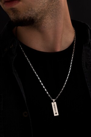 Herren-Halskette aus Stahl – Halskette mit feinem Anhänger aus Stahl mit Spotify-Songcode sptfyşrkkdl - 2