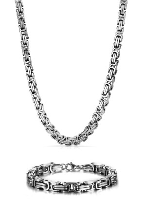 Herren-Halsketten-/Armbandset „Königsmodell“ aus silbernem Stahl, 6 mm, THE63879 - 2