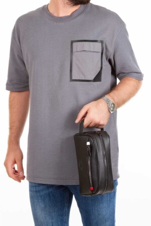 Herren-Handtasche aus schwarzem veganem Leder für die persönliche Rasur, Kosmetik, Reisepflege, Handtasche zeynpolo0035 - 4