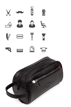 Herren-Handtasche aus schwarzem veganem Leder für die persönliche Rasur, Kosmetik, Reisepflege, Handtasche zeynpolo0035 - 1