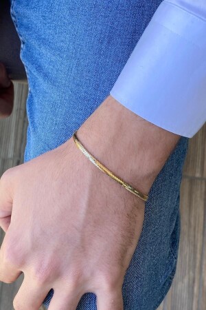 Herren-Kettenarmband mit Fischgrätenmuster aus 14 Karat Gold - 2