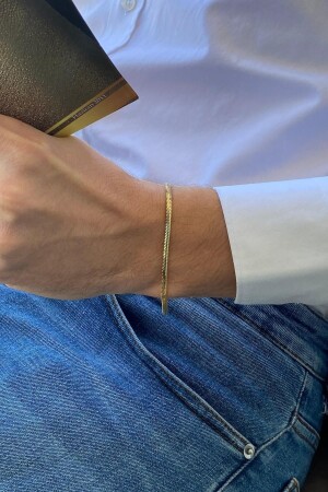 Herren-Kettenarmband mit Fischgrätenmuster aus 14 Karat Gold - 5