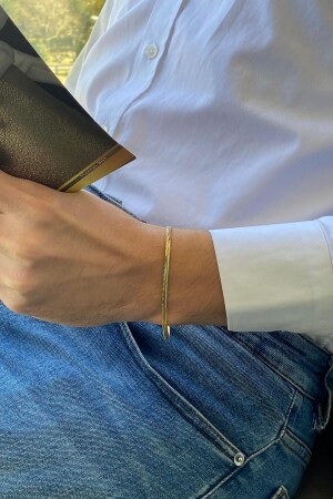 Herren-Kettenarmband mit Fischgrätenmuster aus 14 Karat Gold - 7