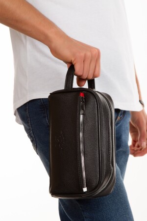 Herren-Kosmetik-Portfoliotasche aus schwarzem Leder, stilvolle Rasier-Reisetasche, tägliche Pflegetasche, Handtasche - 4