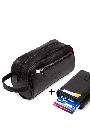 Herren-Leder-Portfolio-Reise-Handtasche in rasiertem Schwarz und Kartenhalter mit Aluminium-Mechanismus LT-0236 - 1