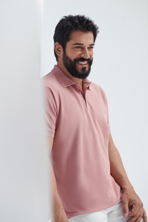 Herren-T-Shirt „Dusty Rose“ aus 100 % Baumwolle mit Rollkragen, schmaler Passform und schmalem Schnitt, Polo-Ausschnitt, kurzärmlig - 1