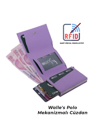 Herren- und Damen-2-Lite-Geldbörse aus Leder in Schwarz und Lila mit automatischem Mechanismus und Fach für Papiergeld, Kartenhalter cym5 - 6