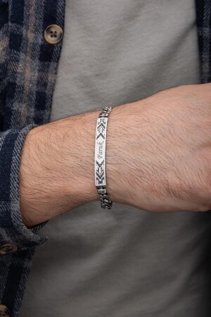 Herrenarmband aus 925er Silber mit Namenssteinplatte - 6