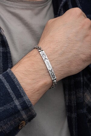 Herrenarmband aus 925er Silber mit Namenssteinplatte - 7