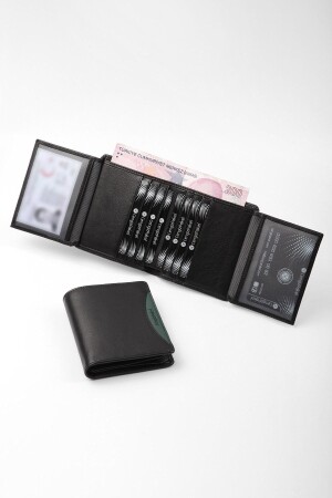 Herrenbrieftasche aus echtem Leder 13660-schwarz-grün 13660R0219 - 1