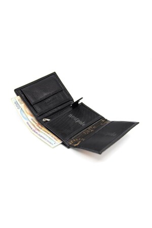 Herrenbrieftasche aus schwarzem Khaki-Leder mit Münzfach MDS077 - 4