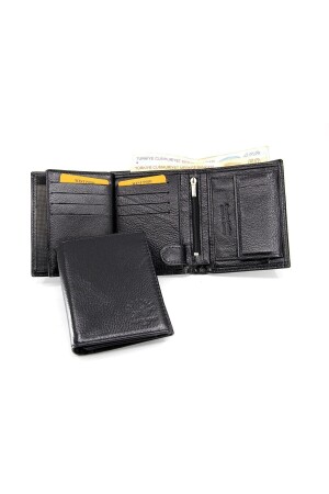Herrenbrieftasche aus schwarzem Khaki-Leder mit Münzfach MDS077 - 2
