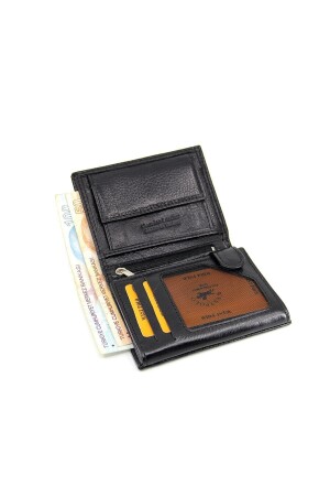Herrenbrieftasche aus schwarzem Khaki-Leder mit Münzfach MDS077 - 4