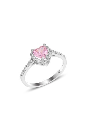 Herzmodell-Ring mit Silber-Rhodium- und rosa Stein- und Diamantfassung - 3