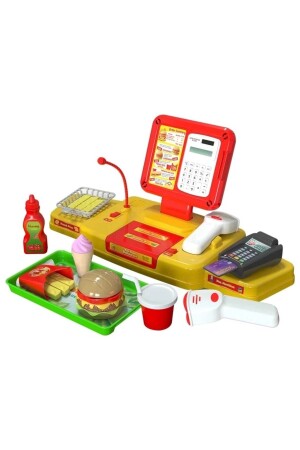 Hesap Makineli Pos Cihazlı Sesli Tepsili Hamburger Dükkanı Yazar Kasa Oyuncak Seti - 1
