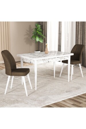Hestia-Serie MDF-Küchen-Wohnzimmer-Tisch- und Stuhl-Set mit weißem Marmor-Look (2 Stühle) - Gadahome