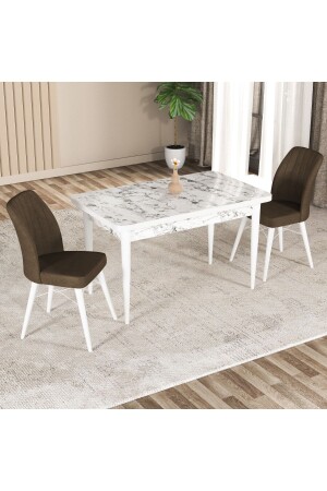 Hestia Serisi Mdf Mutfak-Salon Masa Sandalye Takımı Beyaz Mermer Görünümlü ( 2 sandalyeli ) - 2