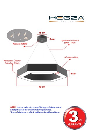 Hexagon (schwarzes Gehäuse, Tageslicht) Moderner LED-Kronleuchter mit LED, Wohnzimmer, Küche, Wohnschlafzimmer, Pendelleuchte Hexagon S-40 - 4