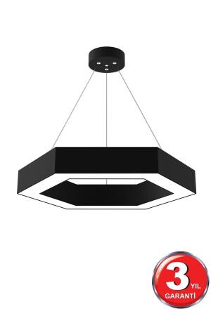 Hexagon ( Siyah Kasa, Beyaz Işık ) Ledli Modern Led Avize, Salon, Mutfak, Oturma Yatak Odası, Sarkıt Hexagon Siyah 6500K - 1