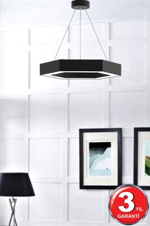 Hexagon ( Siyah Kasa, Beyaz Işık ) Ledli Modern Led Avize, Salon, Mutfak, Oturma Yatak Odası, Sarkıt Hexagon Siyah 6500K - 4