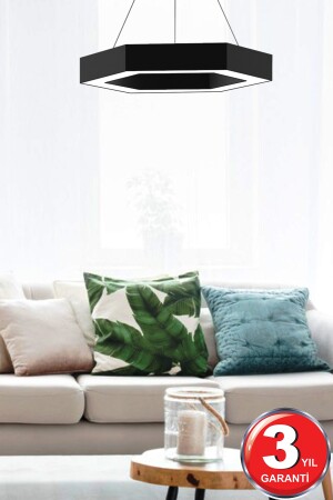 Hexagon ( Siyah Kasa, Gün Işığı ) Ledli Modern Led Avize, Salon, Mutfak, Oturma Yatak Odası, Sarkıt Hexagon S-40 - 8