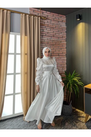 Hijab-Abendkleid Weiß LLTLRABİYE - 3