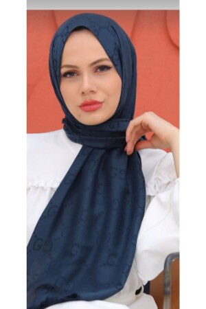 Hijab Damen Gucci Muster seidiger Jacquard-Schal Marineblau - 2