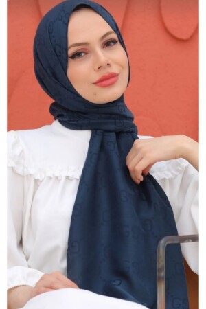 Hijab Damen Gucci Muster seidiger Jacquard-Schal Marineblau - 4