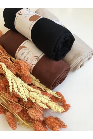 Hijab Damen-Schal aus gekämmter Baumwolle, 3er-Set (SCHWARZ-BRAUN-BEIGE) LA44 - 2