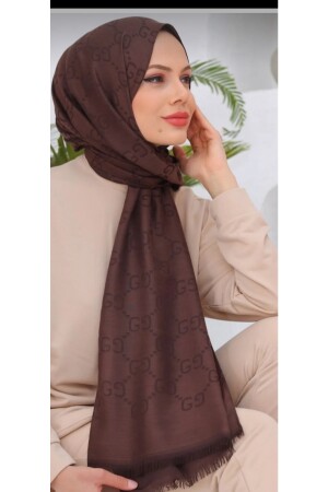 Hijab Damen-Schal mit Gucci-Muster, Baumwoll-Jacquard, Schal mit G-Muster, Braun - 3