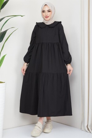 Hijab-Kleid mit Babykragen, Schwarz - 1