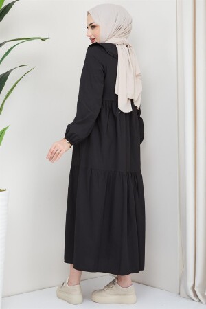 Hijab-Kleid mit Babykragen, Schwarz - 5